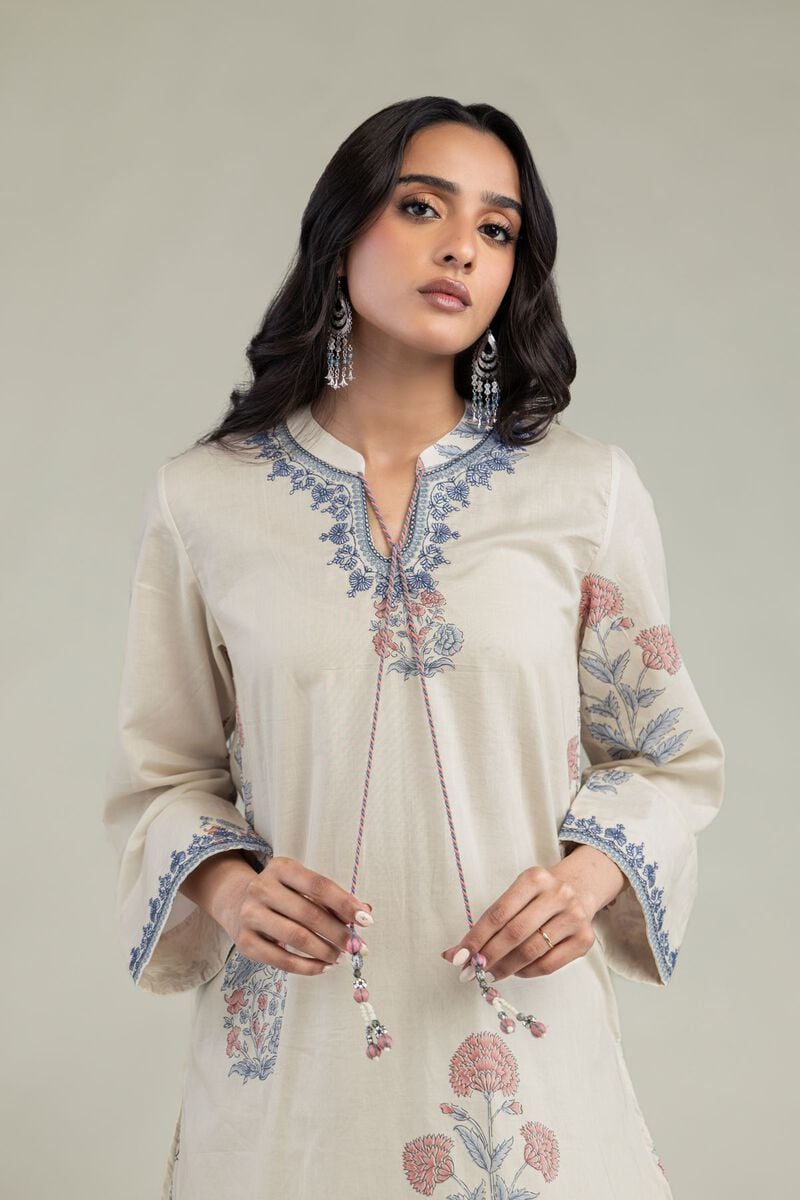 Khaadi Plain Embroidered Stitched Lawn 2PC