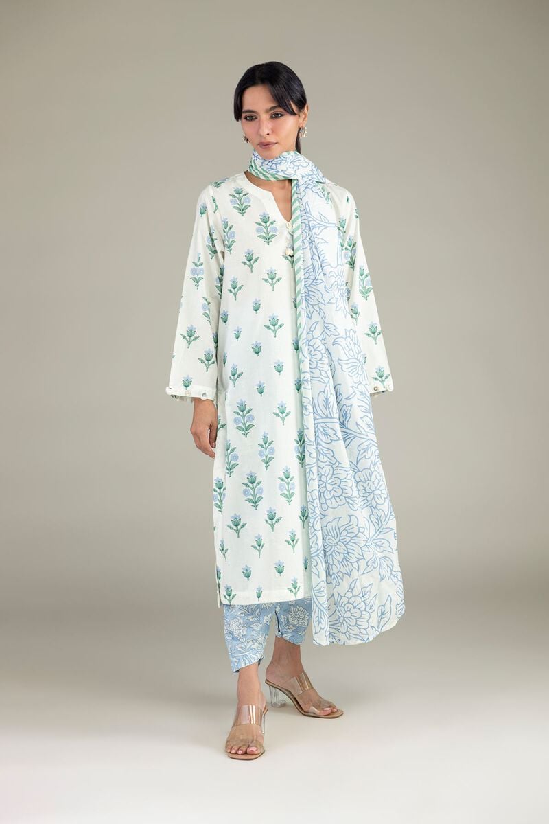 Khaadi Plain Embroidered Stitched Lawn 3PC