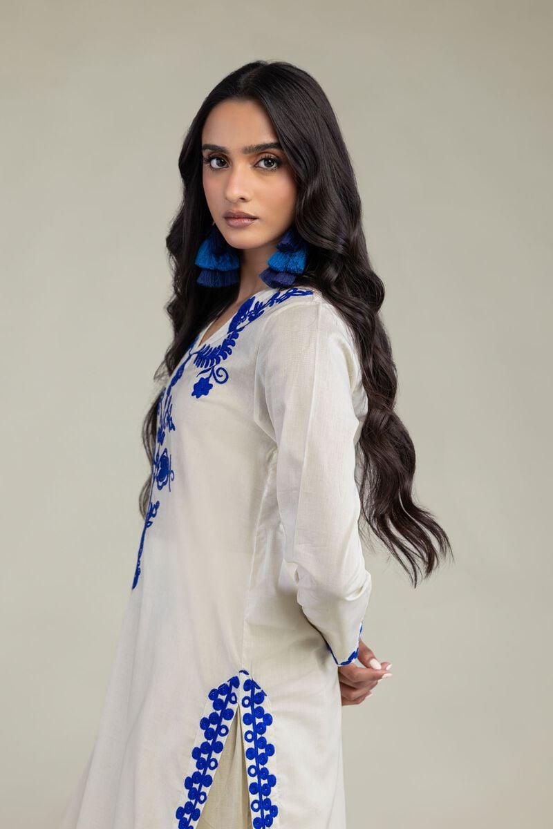 Khaadi Plain Embroidered Stitched Lawn 2PC