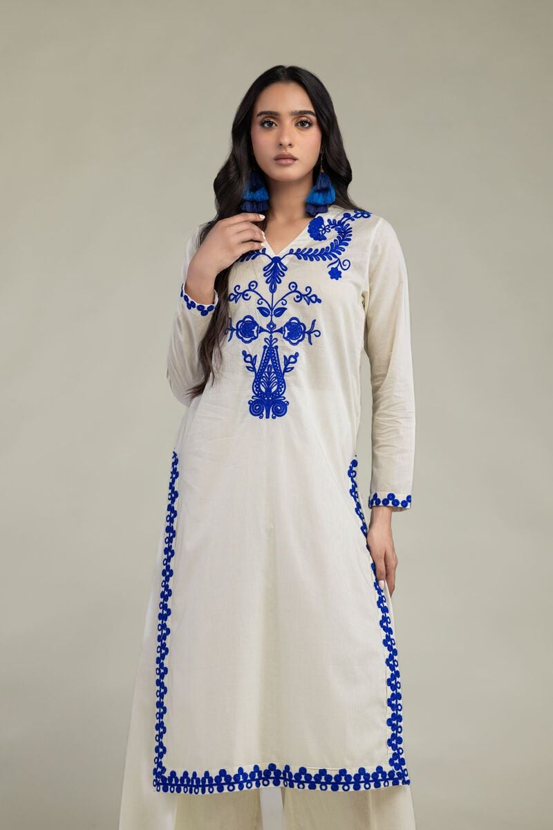Khaadi Plain Embroidered Stitched Lawn 2PC