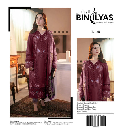 Bin Ilyas Cambric Embroidered 3PC