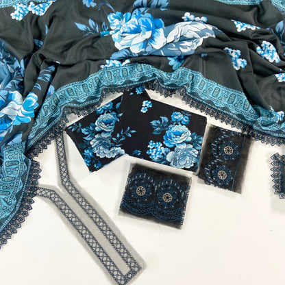 Baroque Printed Slub Khaddar With Emb Patches 3PC