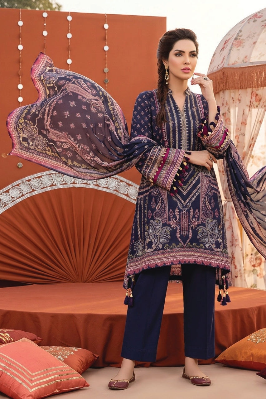 Zesh Printed Velvet Dora Viscose 3PC