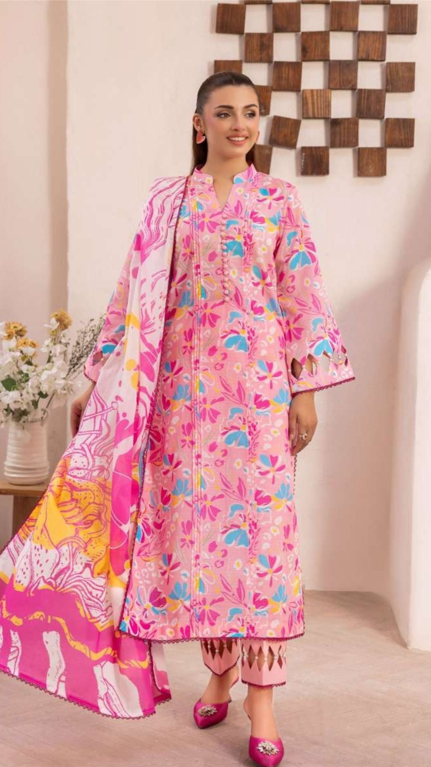 Coral Premium Doria Printed Lawn 3-PC