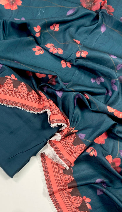 Maria B Linen Dyed Matching Suit With Wool Shawl-3PC
