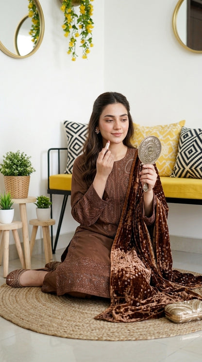 Zeenat By Anaya Noor Emb Dhanak With Palchi Shawl 3PC