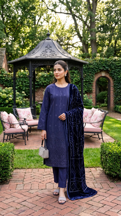 Laraib By Anaya Noor Emb Dhanak With Boring Daman 3PC