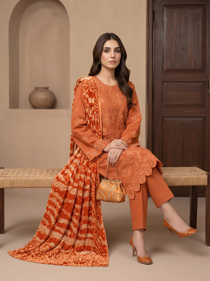 Luxuria By Anaya Noor Heavy Emb Dhanak With Plachi Shawl 3PC