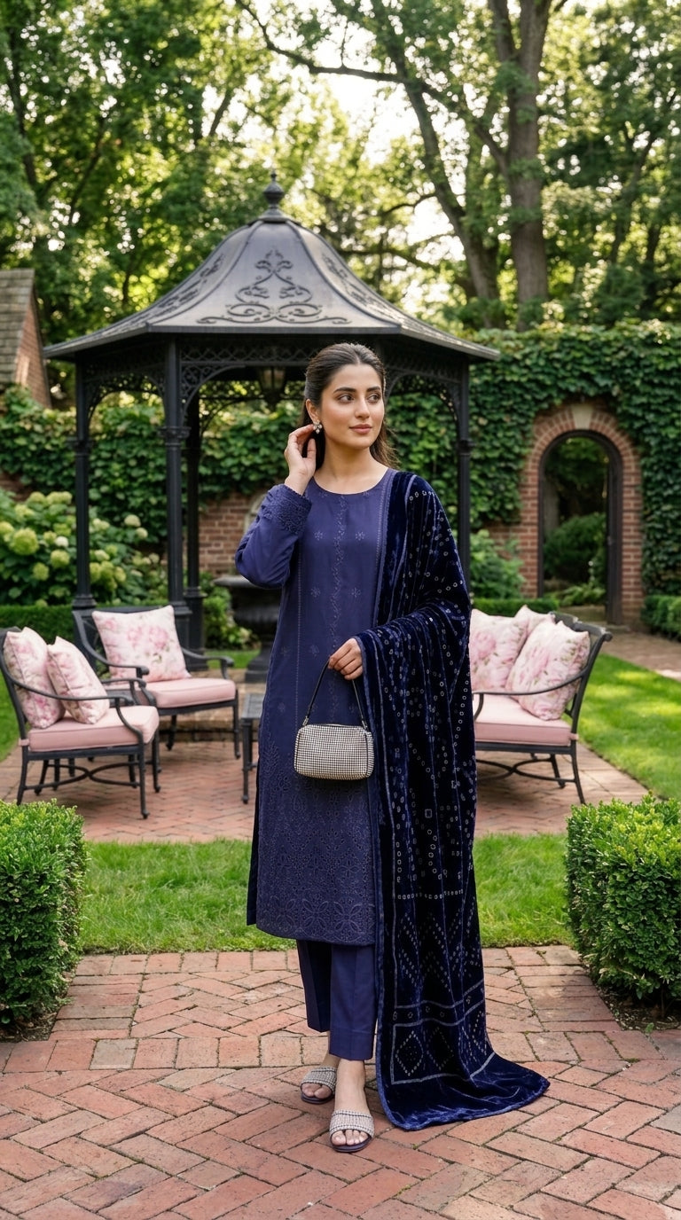 Laraib By Anaya Noor Emb Dhanak With Boring Daman 3PC