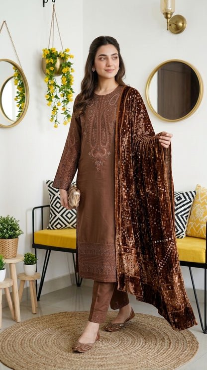 Zeenat By Anaya Noor Emb Dhanak With Palchi Shawl 3PC