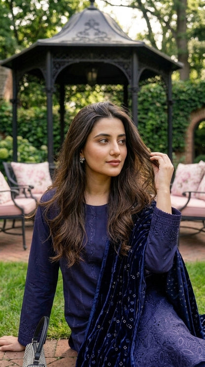 Laraib By Anaya Noor Emb Dhanak With Boring Daman 3PC