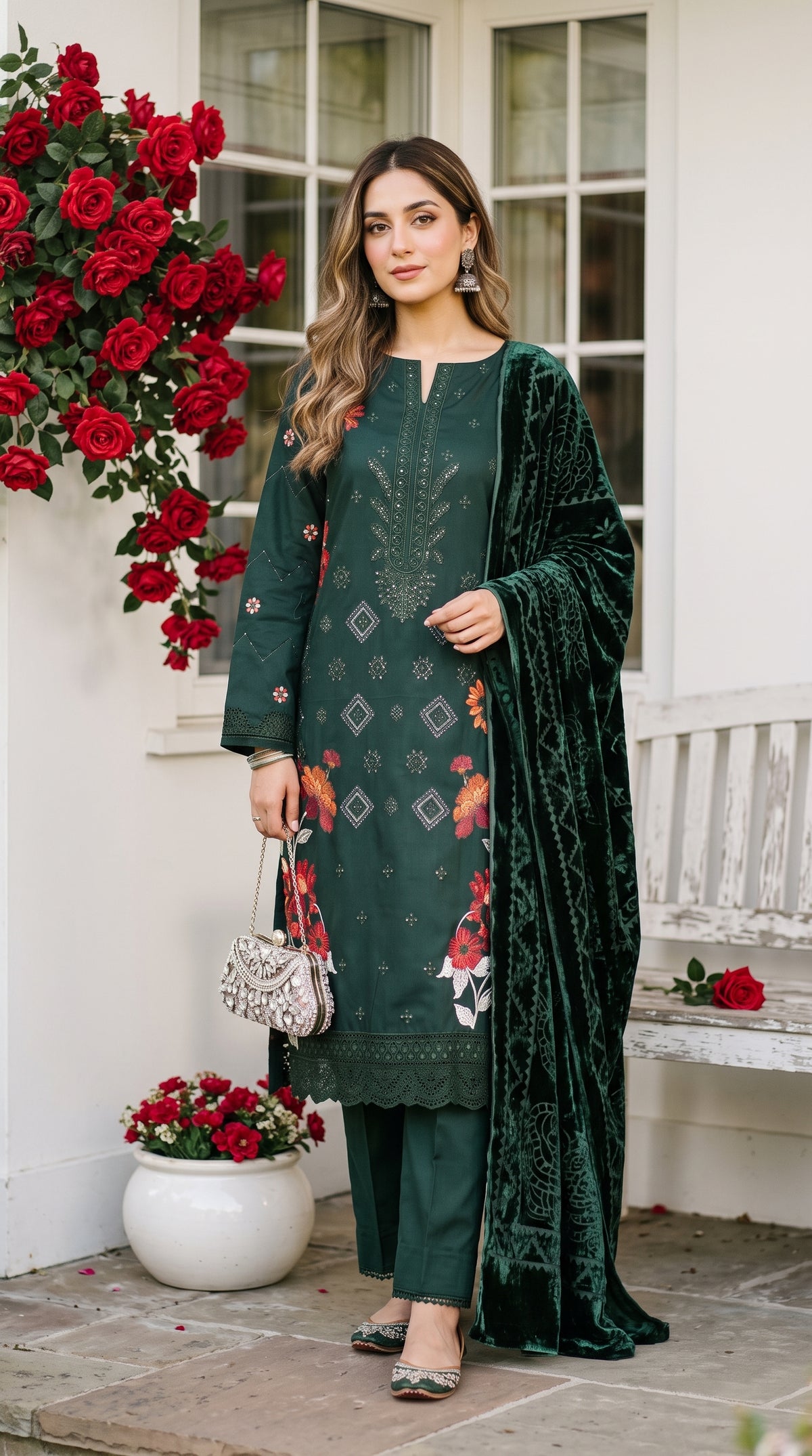 Marosh By Anaya Noor Embroidered Dhanak With Plachi Shawl 3PC