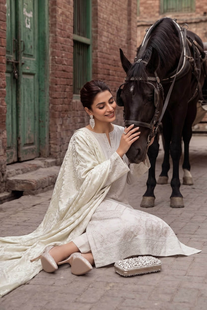 Khoshbo Sa By Anaya Noor Full Emb Dhanak With Plachi Shawl 3PC