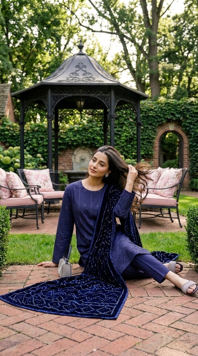 Laraib By Anaya Noor Emb Dhanak With Boring Daman 3PC