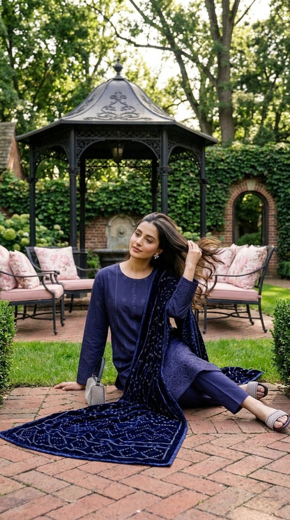 Laraib By Anaya Noor Emb Dhanak With Boring Daman 3PC