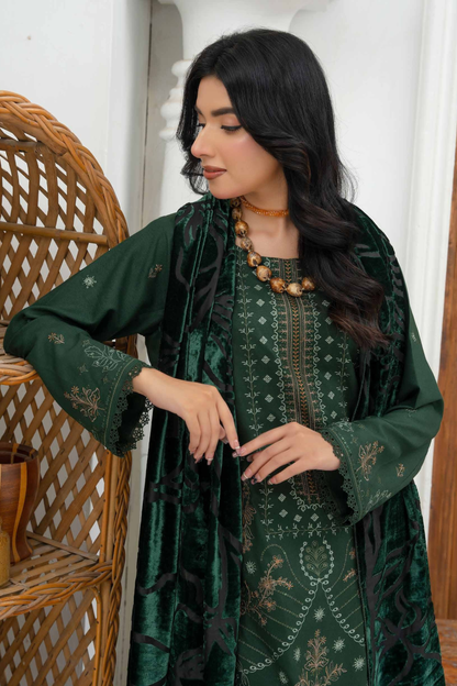 Rajwan Emb Dhanak with Plachi Shawl 3PC