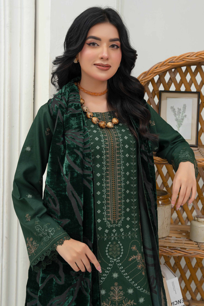 Rajwan Emb Dhanak with Plachi Shawl 3PC