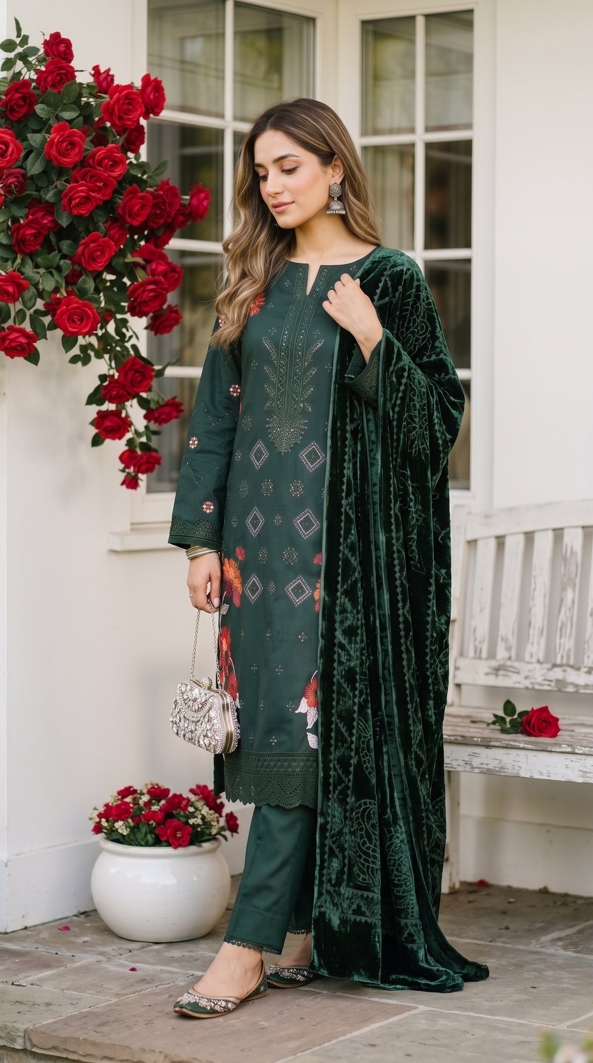 Marosh By Anaya Noor Embroidered Dhanak With Plachi Shawl 3PC