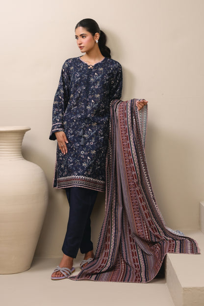 Raqs By Uneq Digital Printed Slub Khaddar 3PC