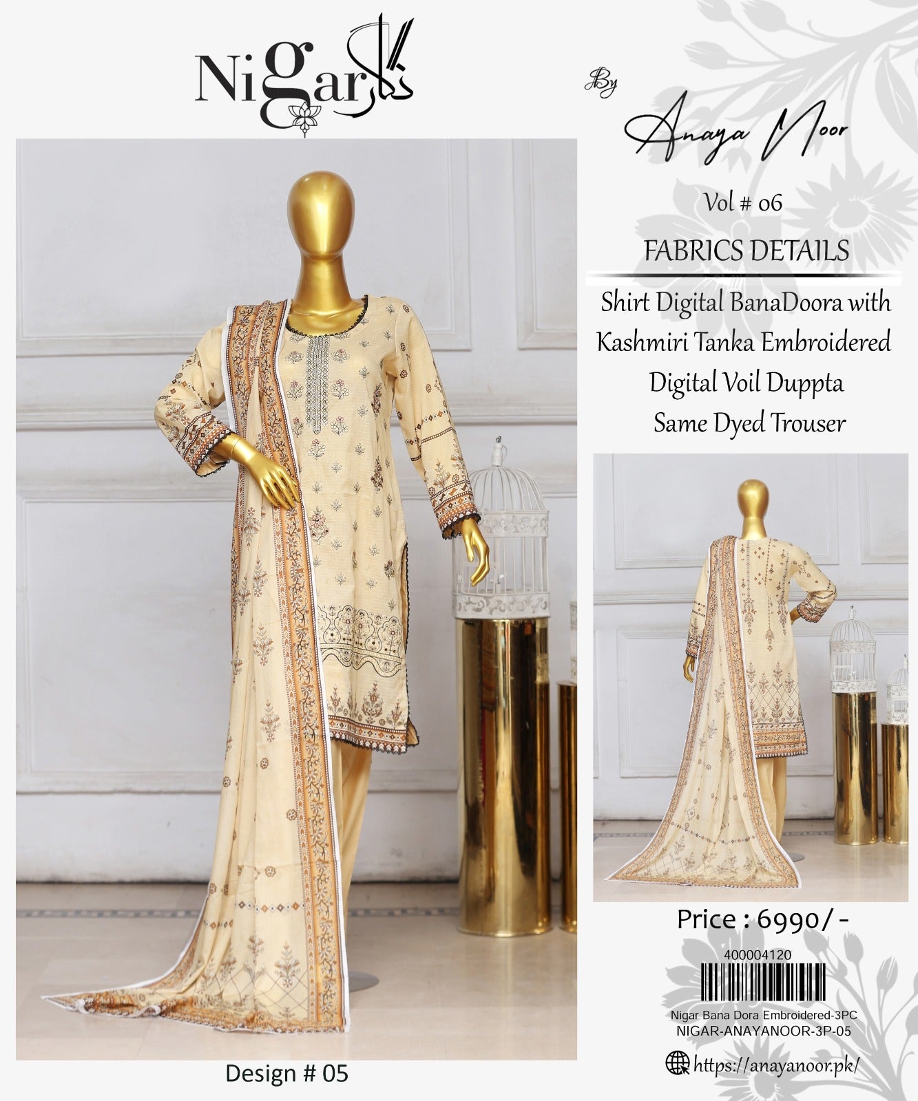 Nigar By Anaya Noor Bana Dora Emb 3-Pc