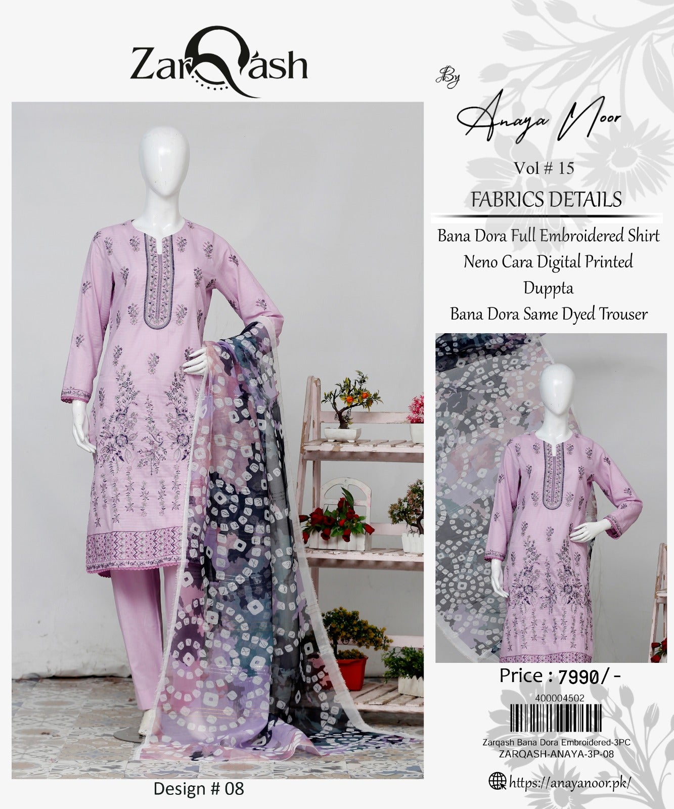 Zarqash By Anaya Noor Bana Dora Emb 3-PC