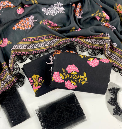 Baroque Printed Slub Khaddar With Emb Patches 3PC