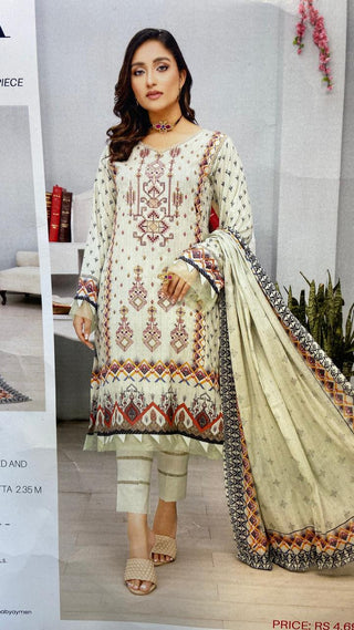 Zoha By Aymen 3-Pcs Digital Printed And Embroiderd Lawn