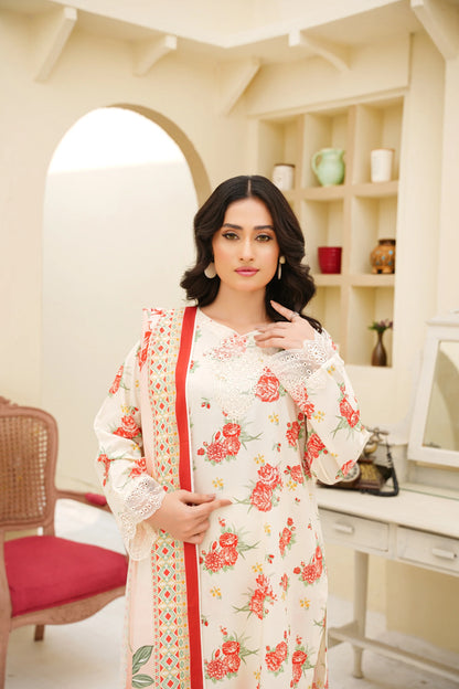 Baroque Printed Linen With Emb Patches 3PC