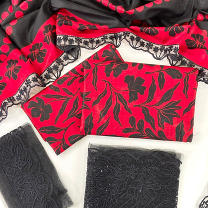 Crimson Luxury Emb Linen 3PC