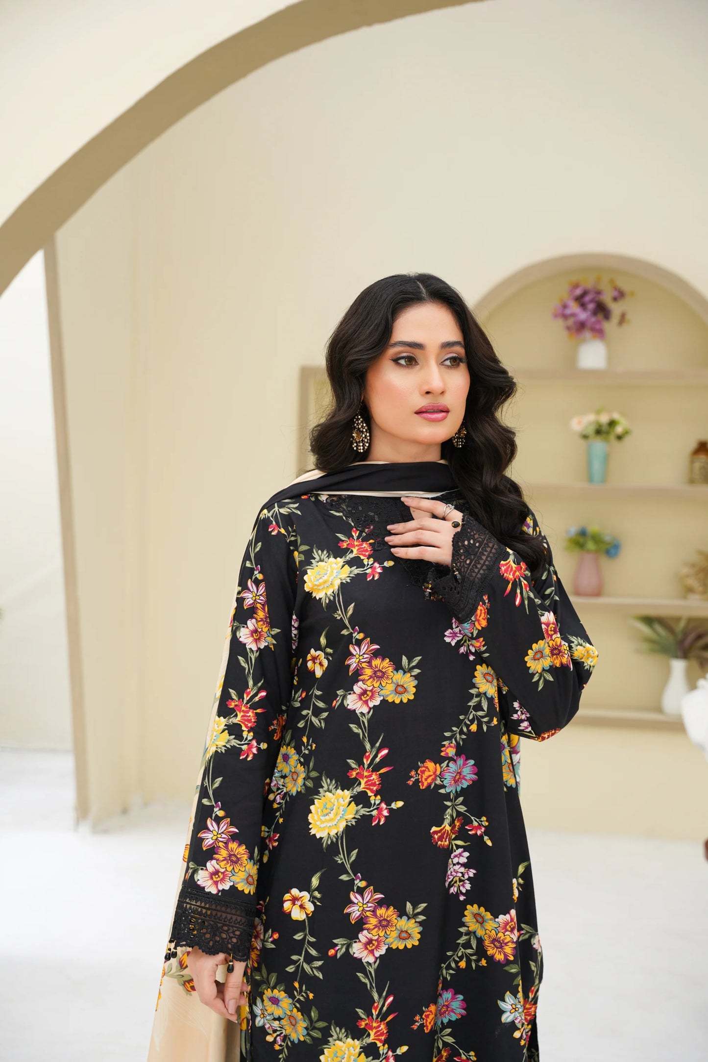 Baroque Printed Linen With Emb Patches 3PC