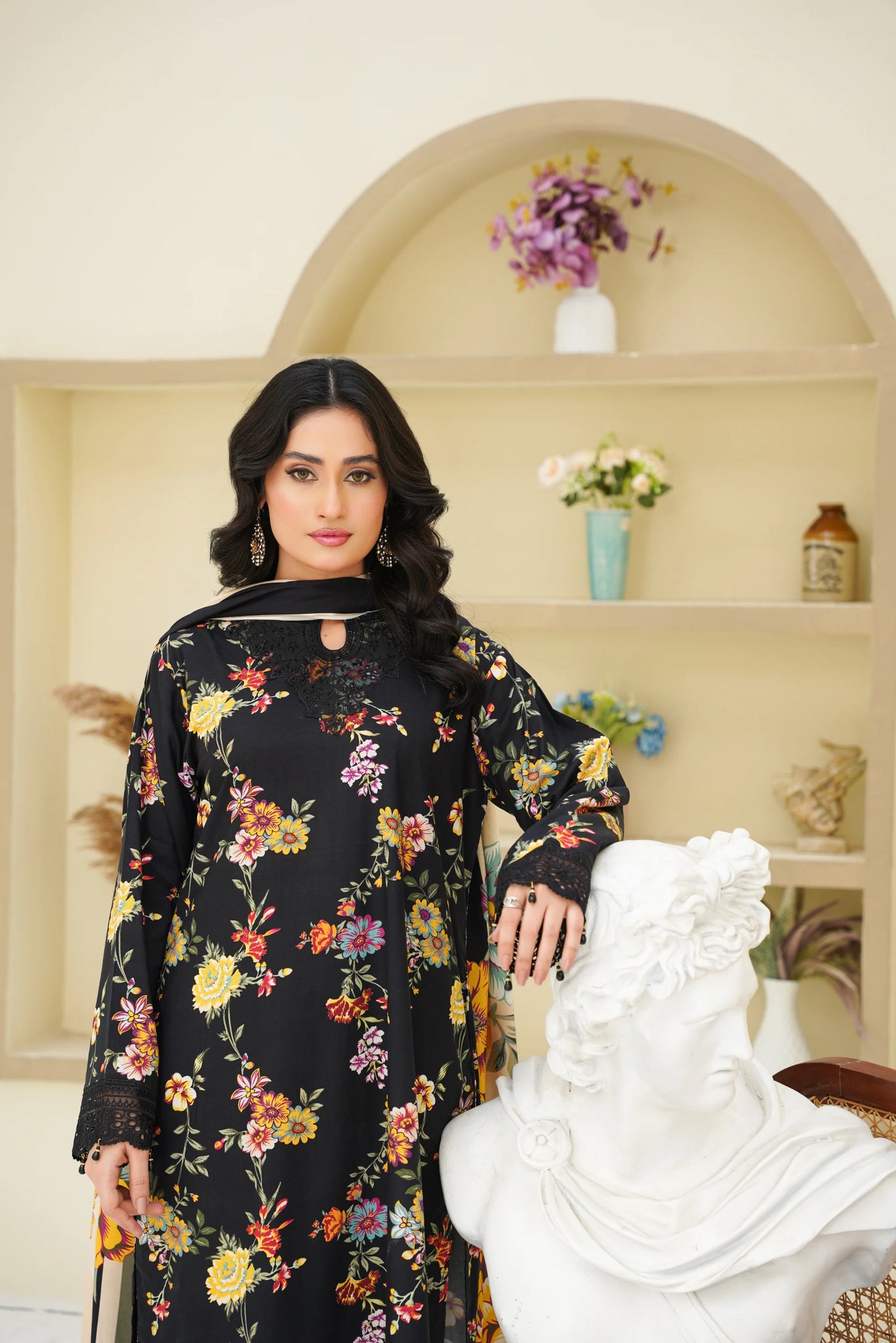 Baroque Printed Linen With Emb Patches 3PC