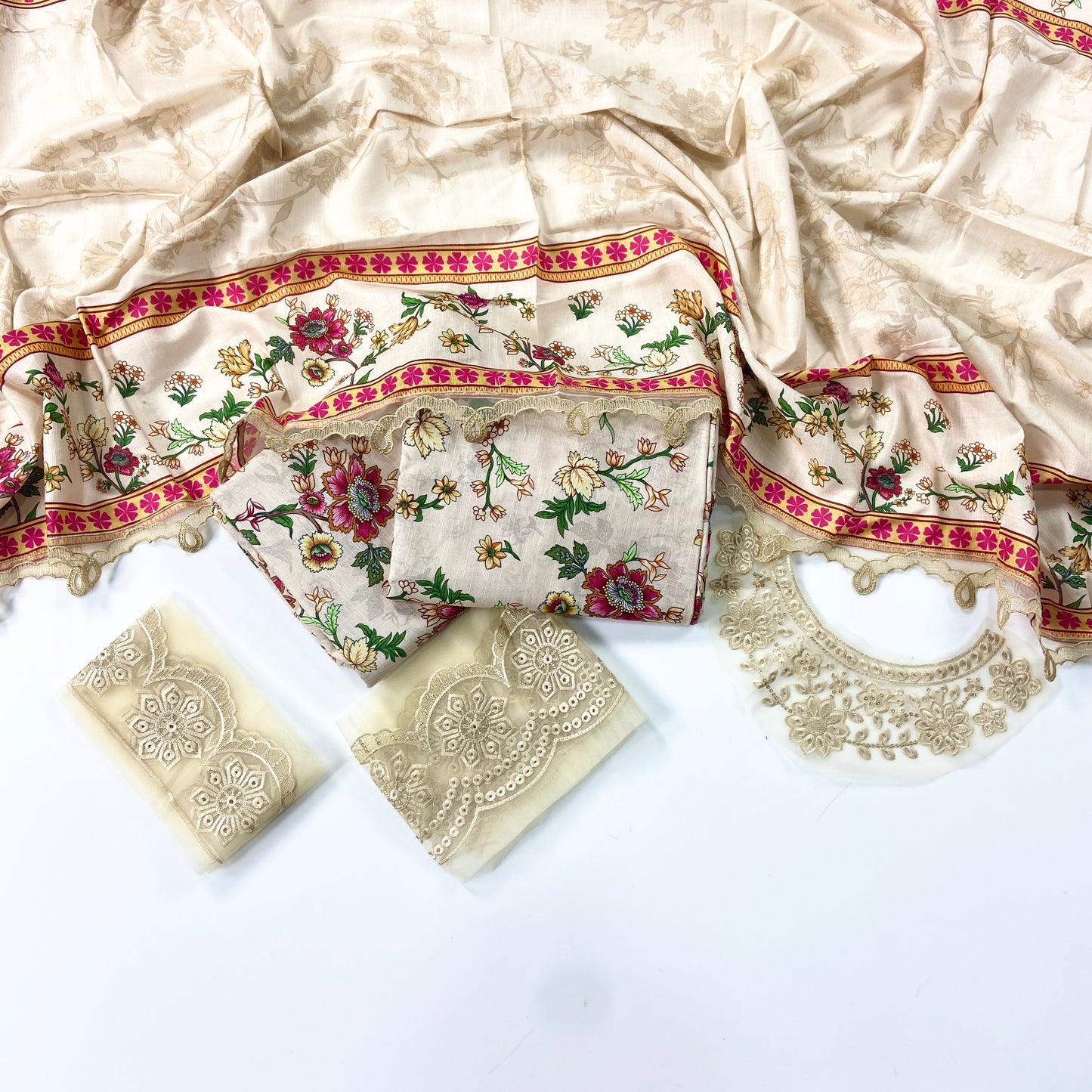 Farasha Embroidered Khaddar With Patches-3PC