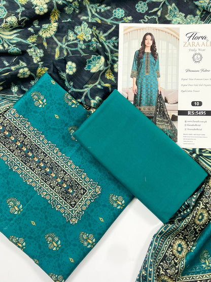 Flora By Zara Ali Printed Lawn 3PC