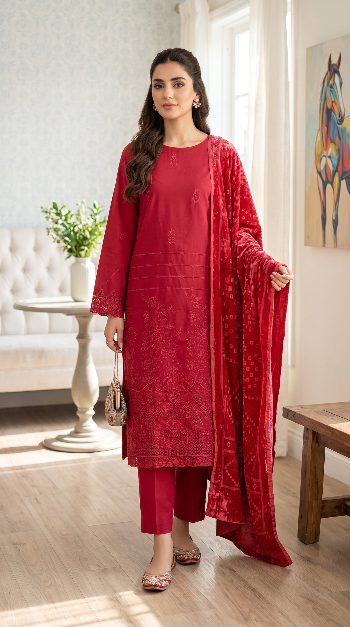 Laraib By Anaya Noor Emb Dhanak With Boring Daman 3PC