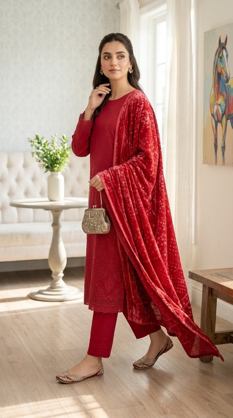 Laraib By Anaya Noor Emb Dhanak With Boring Daman 3PC