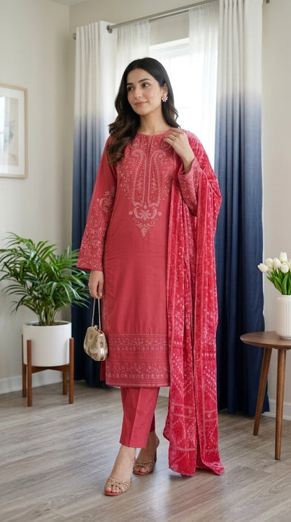Zeenat By Anaya Noor Emb Dhanak With Palchi Shawl 3PC