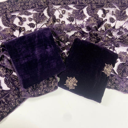 Bareeze Velvet Shawl With Aplic Work 3PC