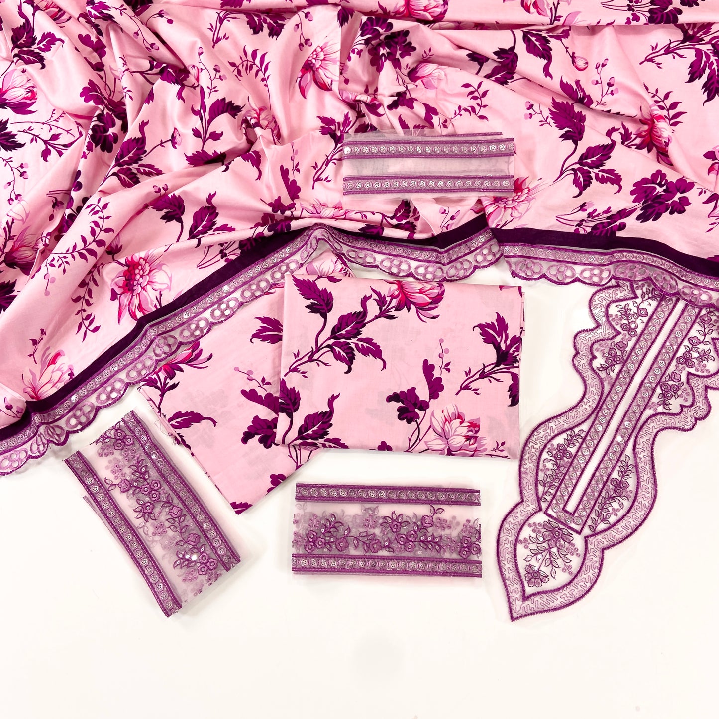 Aneelas Printed Linen With Emb Patches 3PC
