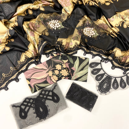 Baroque Printed Linen With Emb Patches 3PC