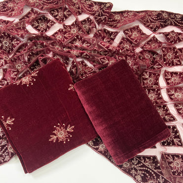 Bareeze Velvet Shawl With Aplic Work 3PC