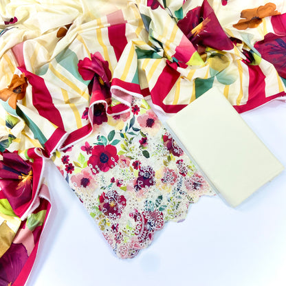 Ethnic Chickenkari Daman Linen 3PC