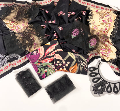 Baroque Printed Linen With Emb Patches 3PC
