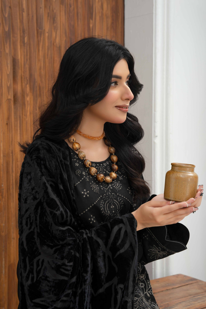 Rajwan Emb Dhanak with Plachi Shawl 3PC