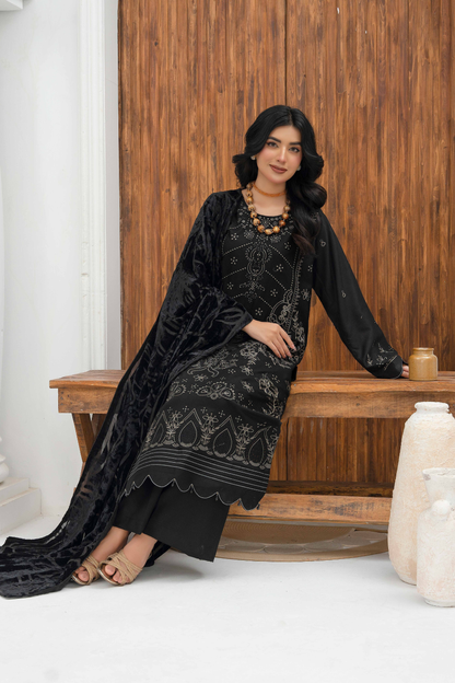 Rajwan Emb Dhanak with Plachi Shawl 3PC