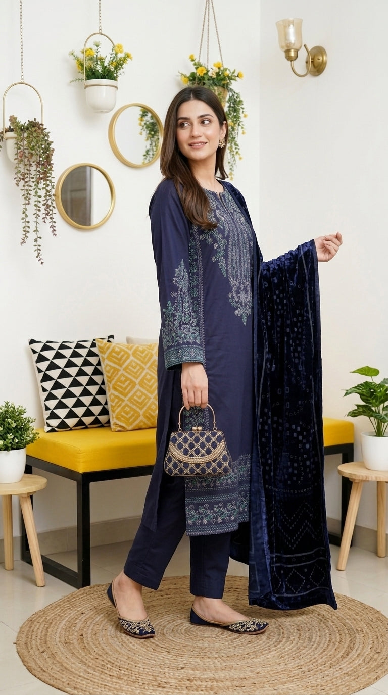 Zeenat By Anaya Noor Emb Dhanak With Palchi Shawl 3PC
