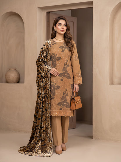 Luxuria By Anaya Noor Heavy Emb Dhanak With Plachi Shawl 3PC