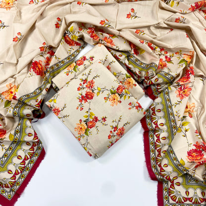 Anaya Noor Printed Bana Dora Slub Linen 3PC