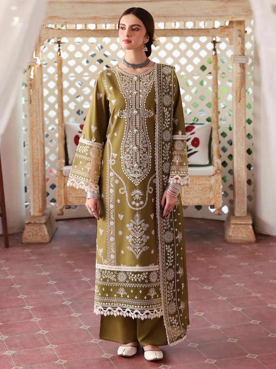 Mahnur Plain Embroidered Lawn 3PC