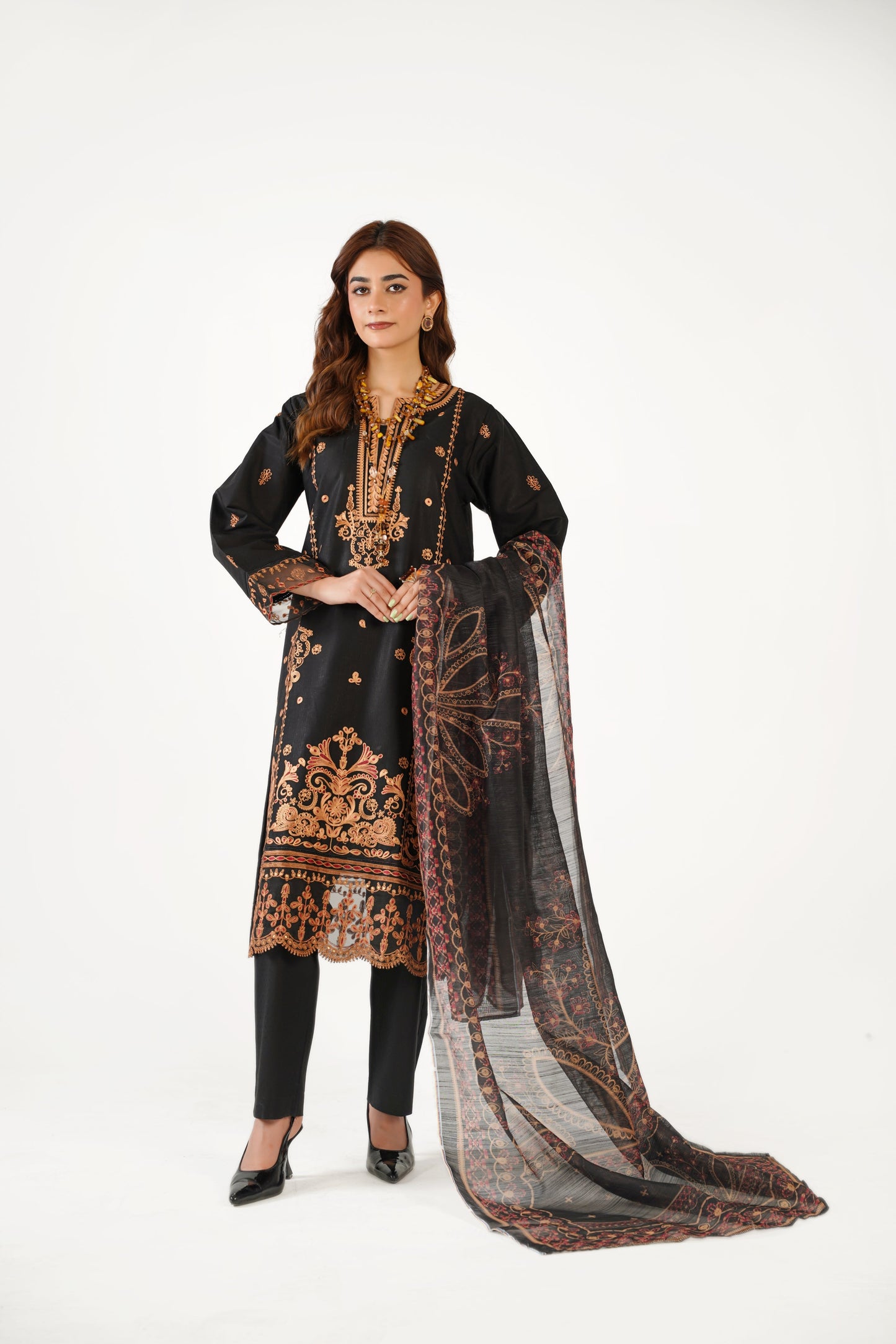 Anaya Noor Fancy Jacquard Cotton Emb 3PC