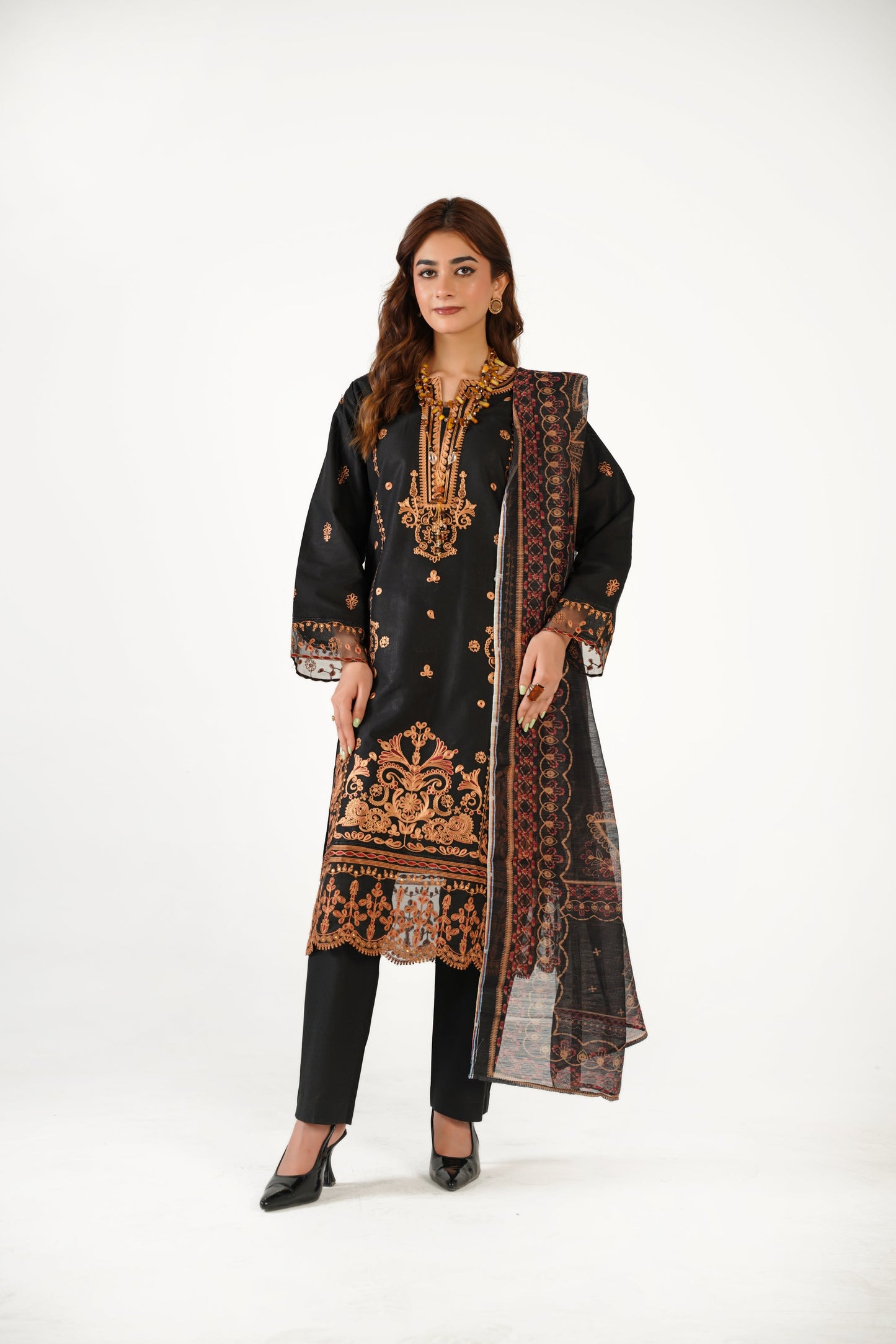 Anaya Noor Fancy Jacquard Cotton Emb 3PC